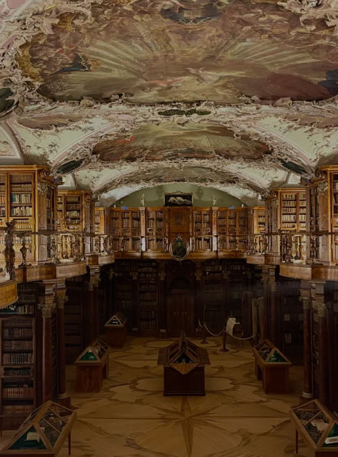 Close-up detail of the St. Gallen Abbey Library, a UNESCO World Heritage Site known for its ornate Rococo interior.